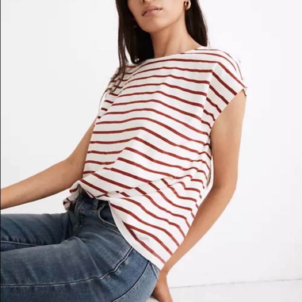 Madewell Red and White Striped Short Sleeve Tee